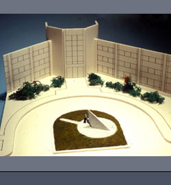 1989, granite and stainless steel, 12'h x 40'l x 30'w scale model