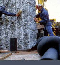 installation of one of the two15 ton granite slabs