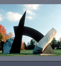 Granite and painted steel, 16'h x 2'w x 15'd